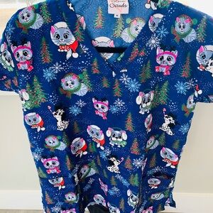 Luv Scrubs LLC - Blue with Festive Cats Cartoon Design